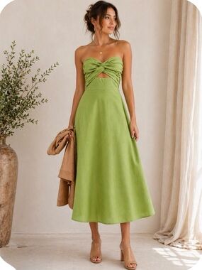 Blue Rain Linen Blend Strapless MIDI Dress size M